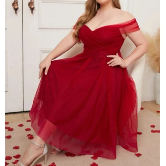 Luxe plus size off shoulder party holiday formal evening dress - Picture 6 of 6